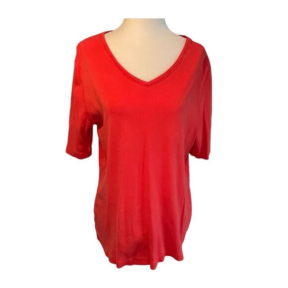 Chico's True Color Tee Red V-Neck Short Sleeve Basic Cotton Top 2 L - Picture 1 of 5